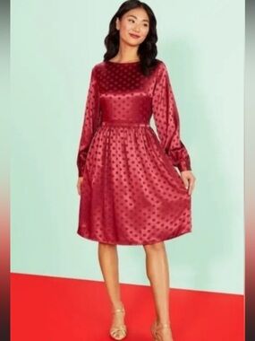 Modcloth Red Polka Dot Long Sleeve Dress